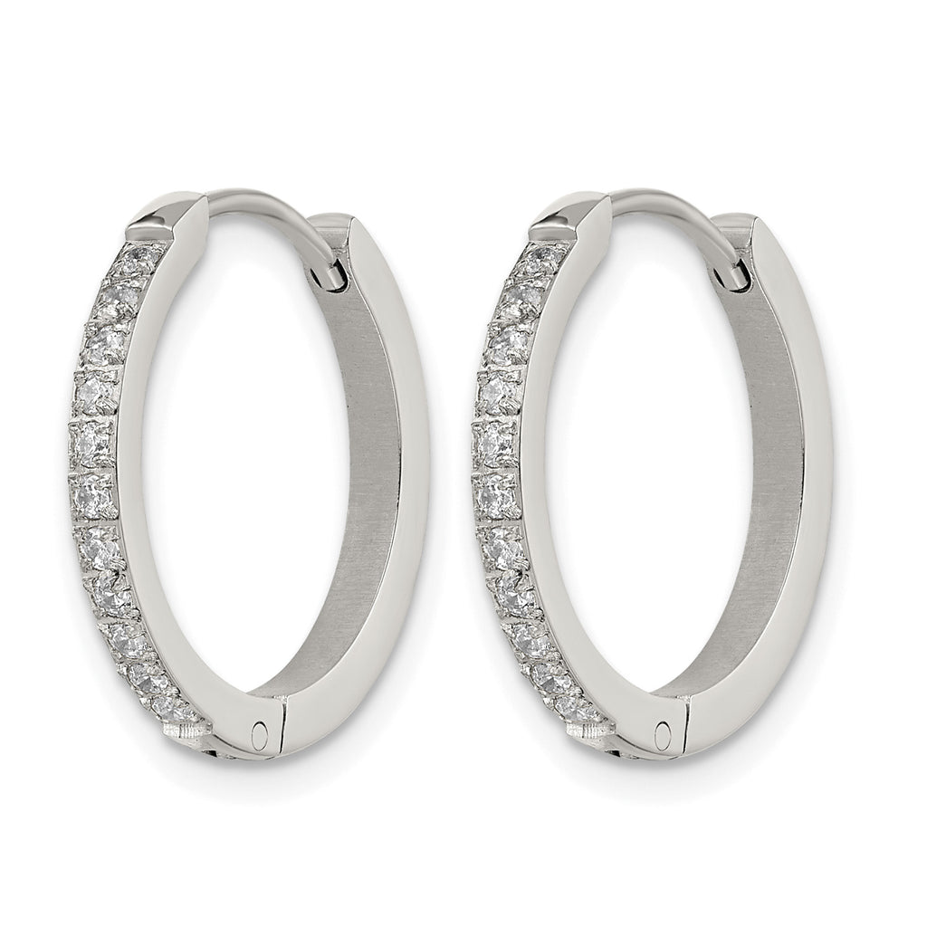 Stainless Steel Polished Hinged Lab-Created Crystal Huggie Hoop Earrings