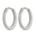Stainless Steel Polished Hinged Lab-Created Crystal Huggie Hoop Earrings