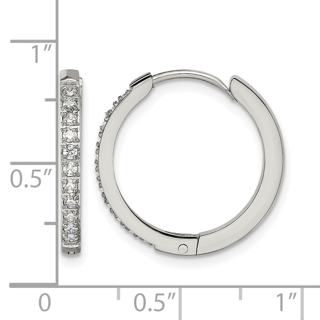 Stainless Steel Polished Hinged Lab-Created Crystal Huggie Hoop Earrings