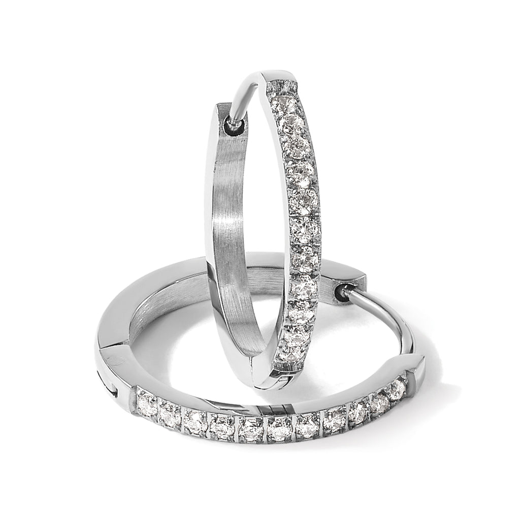 Stainless Steel Polished Hinged Lab-Created Crystal Huggie Hoop Earrings