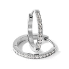 Stainless Steel Polished Hinged Lab-Created Crystal Huggie Hoop Earrings