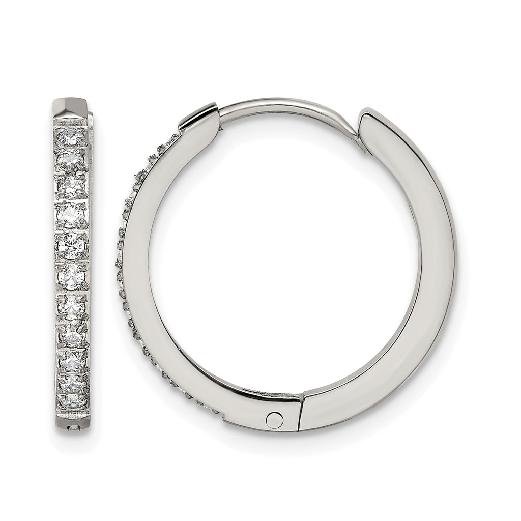 Stainless Steel Polished Hinged Lab-Created Crystal Huggie Hoop Earrings