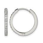 Stainless Steel Polished Hinged Lab-Created Crystal Huggie Hoop Earrings