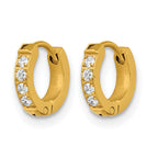 Stainless Steel Gold-Tone Polished Hinged Lab-Created Crystal Huggie Hoop Earrings
