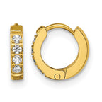 Stainless Steel Gold-Tone Polished Hinged Lab-Created Crystal Huggie Hoop Earrings