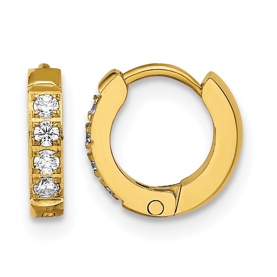 Stainless Steel Gold-Tone Polished Hinged Lab-Created Crystal Huggie Hoop Earrings