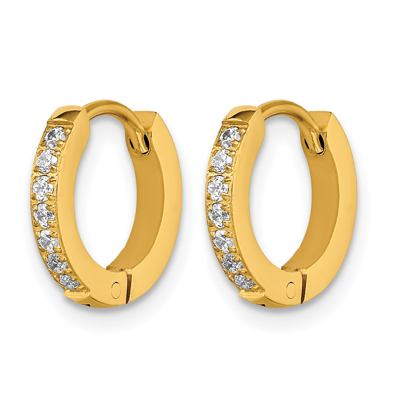 Stainless Steel Gold-Tone Polished Hinged Lab-Created Crystal Huggie Hoop Earrings Secondary image