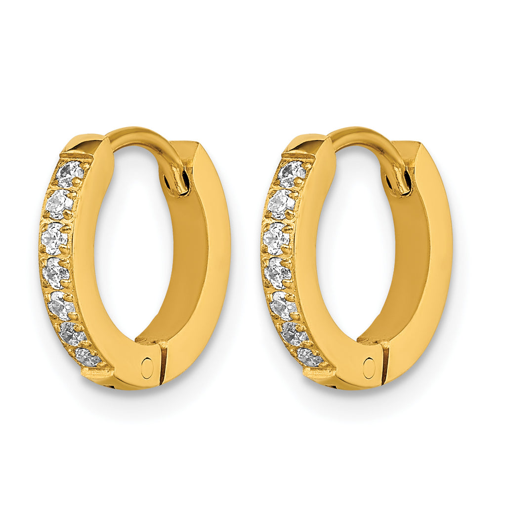 Stainless Steel Gold-Tone Polished Hinged Lab-Created Crystal Huggie Hoop Earrings