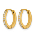 Stainless Steel Gold-Tone Polished Hinged Lab-Created Crystal Huggie Hoop Earrings