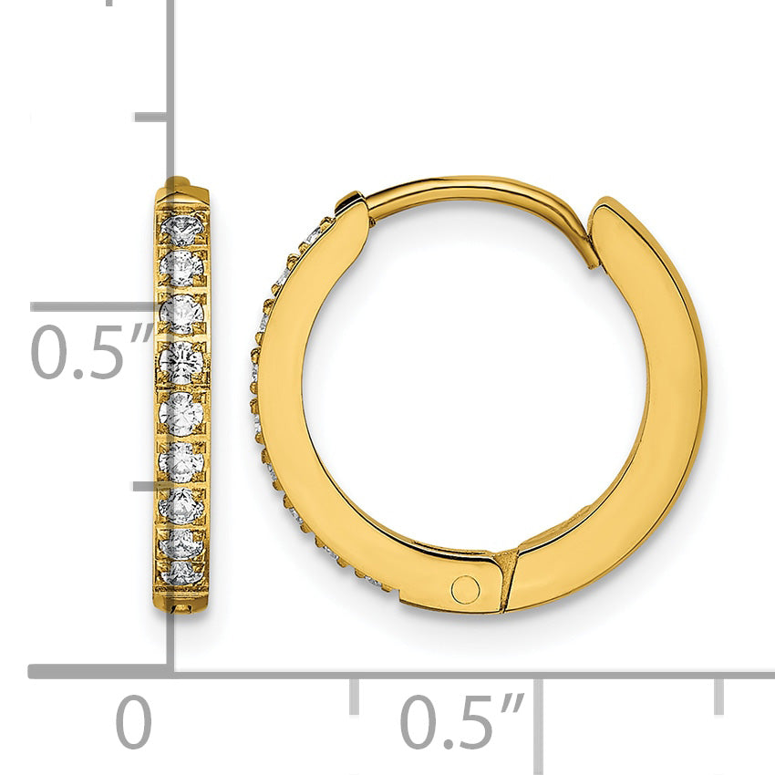 Stainless Steel Gold-Tone Polished Hinged Lab-Created Crystal Huggie Hoop Earrings