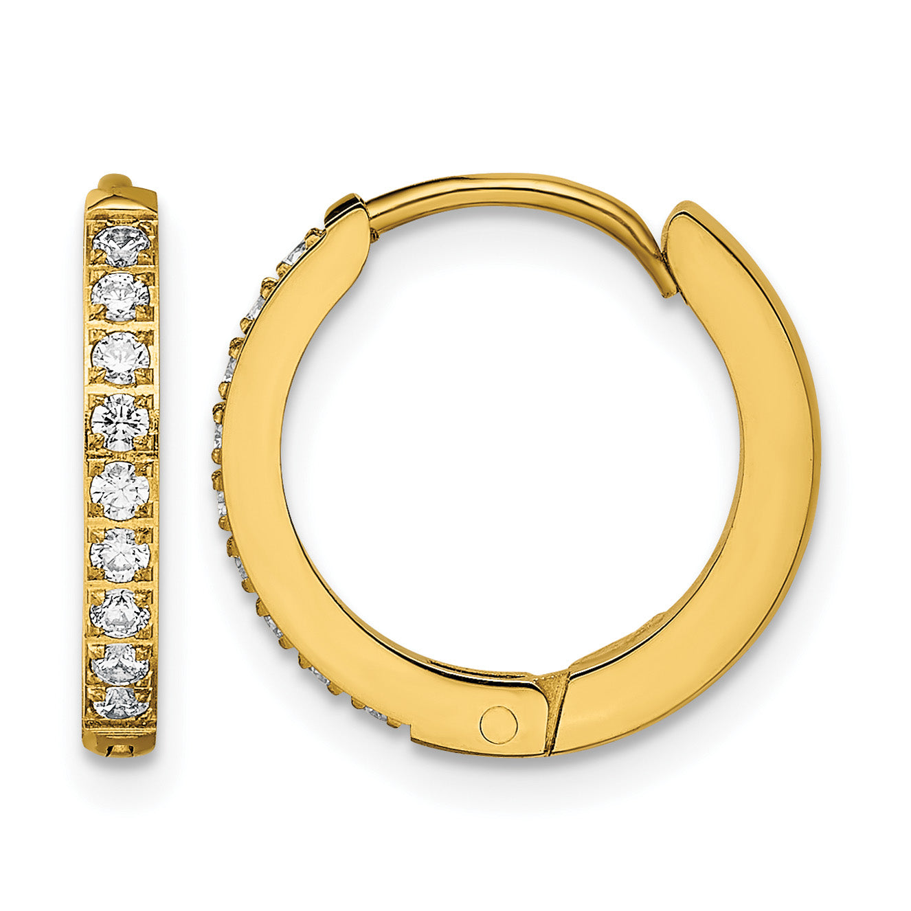 Stainless Steel Gold-Tone Polished Hinged Lab-Created Crystal Huggie Hoop Earrings Main image