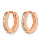 Stainless Steel Rose Gold-Tone Polished Hinged Lab-Created Crystal Huggie Hoop Earrings