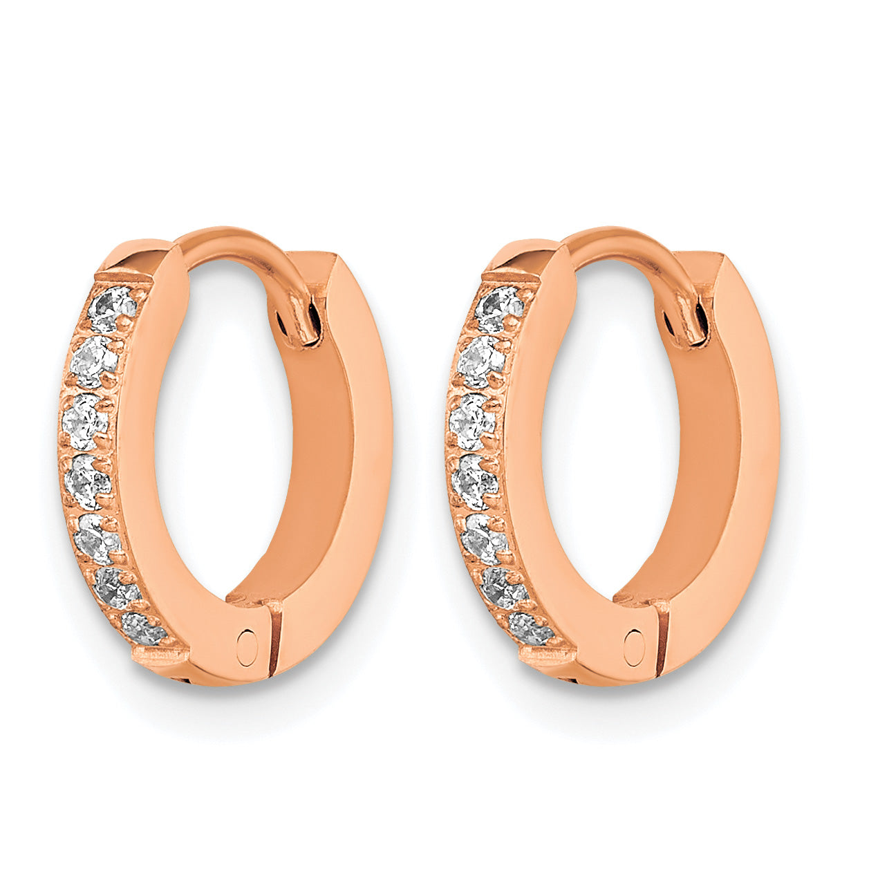 Stainless Steel Rose Gold-Tone Polished Hinged Lab-Created Crystal Huggie Hoop Earrings