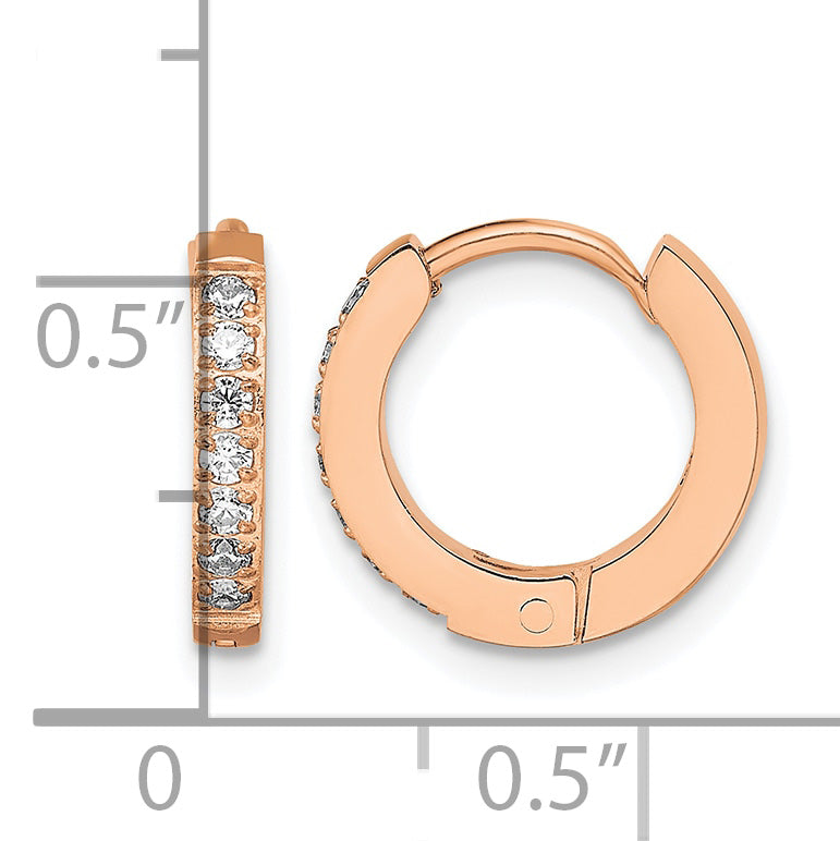 Stainless Steel Rose Gold-Tone Polished Hinged Lab-Created Crystal Huggie Hoop Earrings