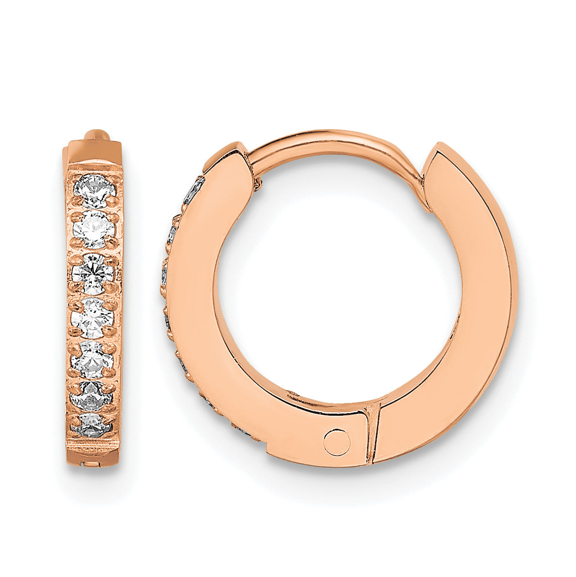 Stainless Steel Rose Gold-Tone Polished Hinged Lab-Created Crystal Huggie Hoop Earrings Main image