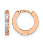 Stainless Steel Rose Gold-Tone Polished Hinged Lab-Created Crystal Huggie Hoop Earrings