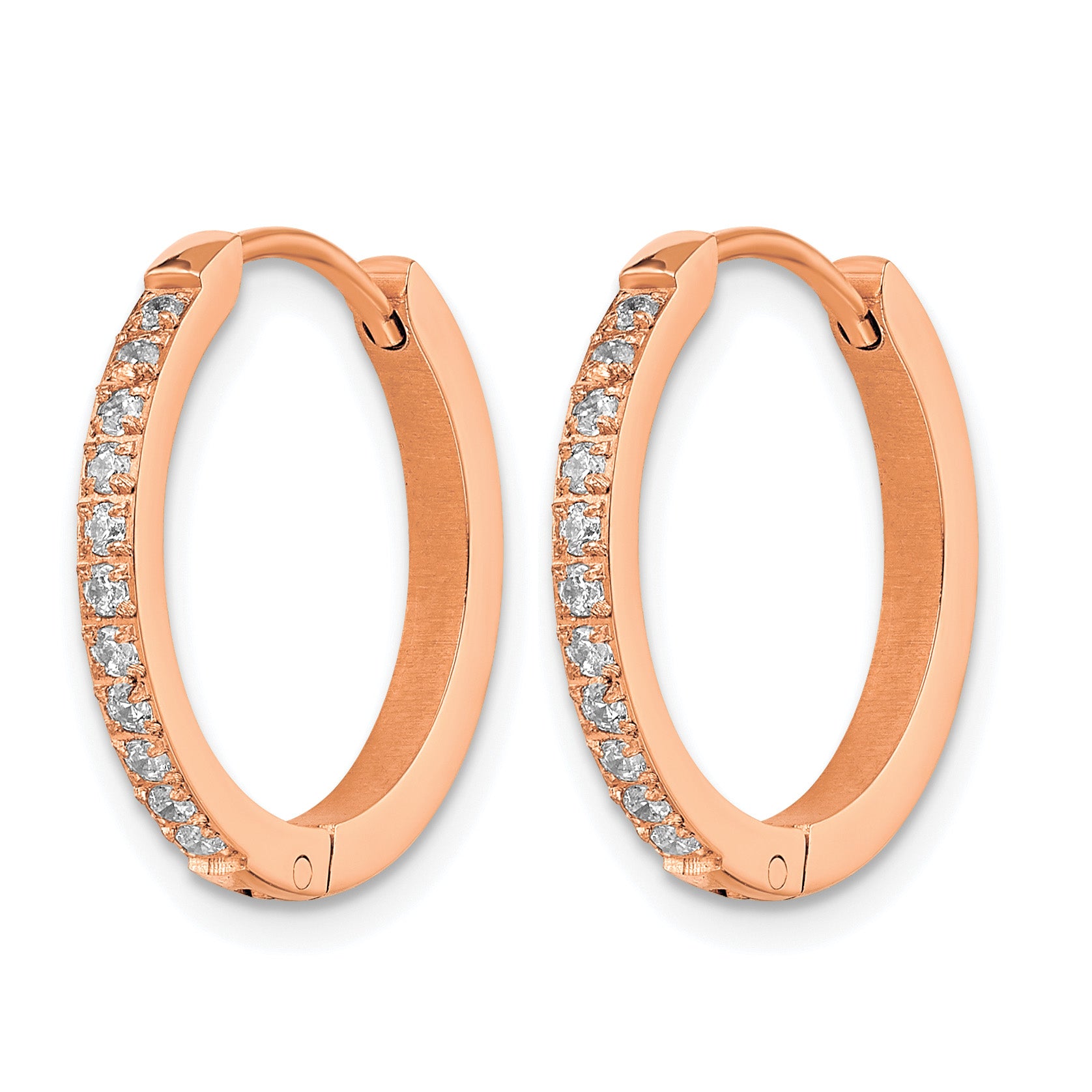Stainless Steel Rose Gold-Tone Polished Hinged Lab-Created Crystal Huggie Hoop Earrings