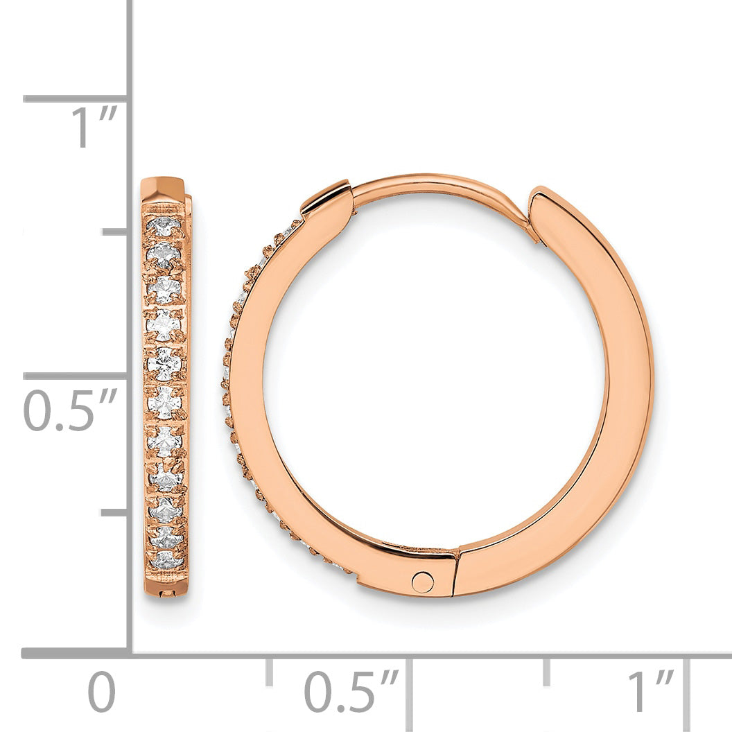 Stainless Steel Rose Gold-Tone Polished Hinged Lab-Created Crystal Huggie Hoop Earrings