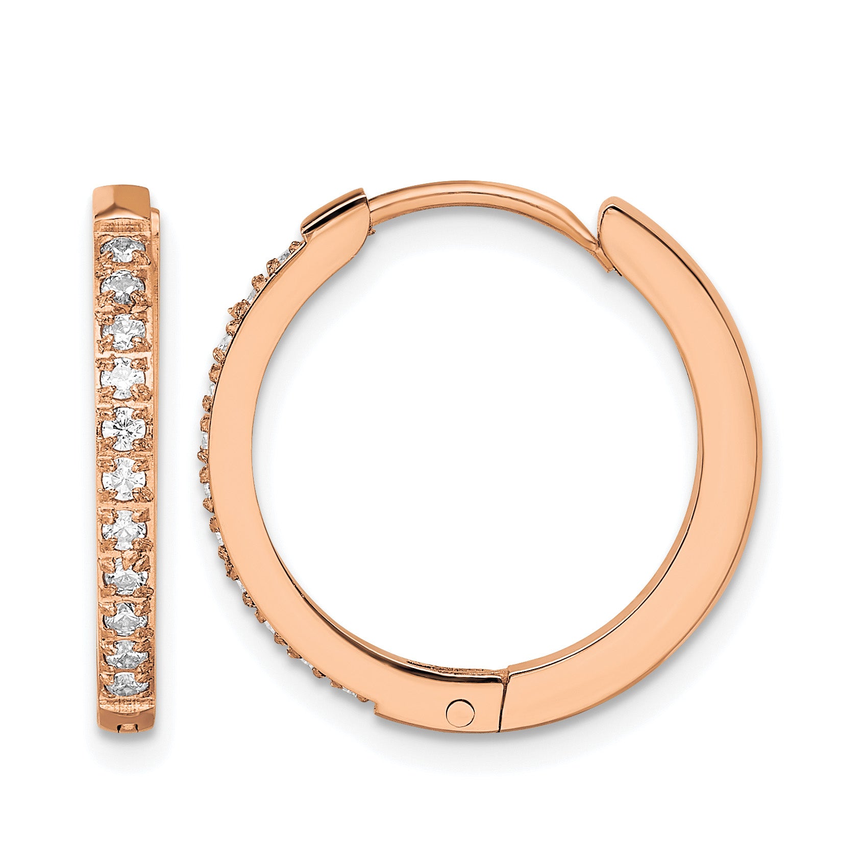 Stainless Steel Rose Gold-Tone Polished Hinged Lab-Created Crystal Huggie Hoop Earrings Main image