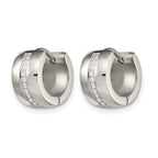 Stainless Steel Polished Hinged Lab-Created Crystal Huggie Hoop Earrings