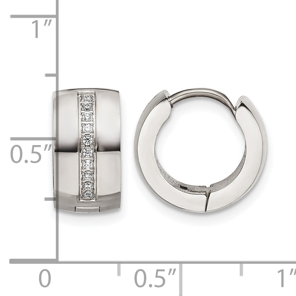 Stainless Steel Polished Hinged Lab-Created Crystal Huggie Hoop Earrings