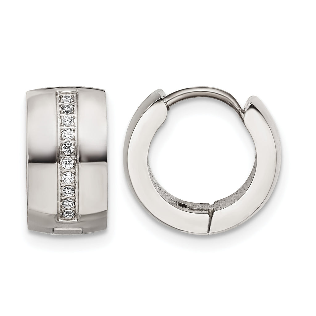Stainless Steel Polished Hinged Lab-Created Crystal Huggie Hoop Earrings
