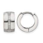 Stainless Steel Polished Hinged Lab-Created Crystal Huggie Hoop Earrings