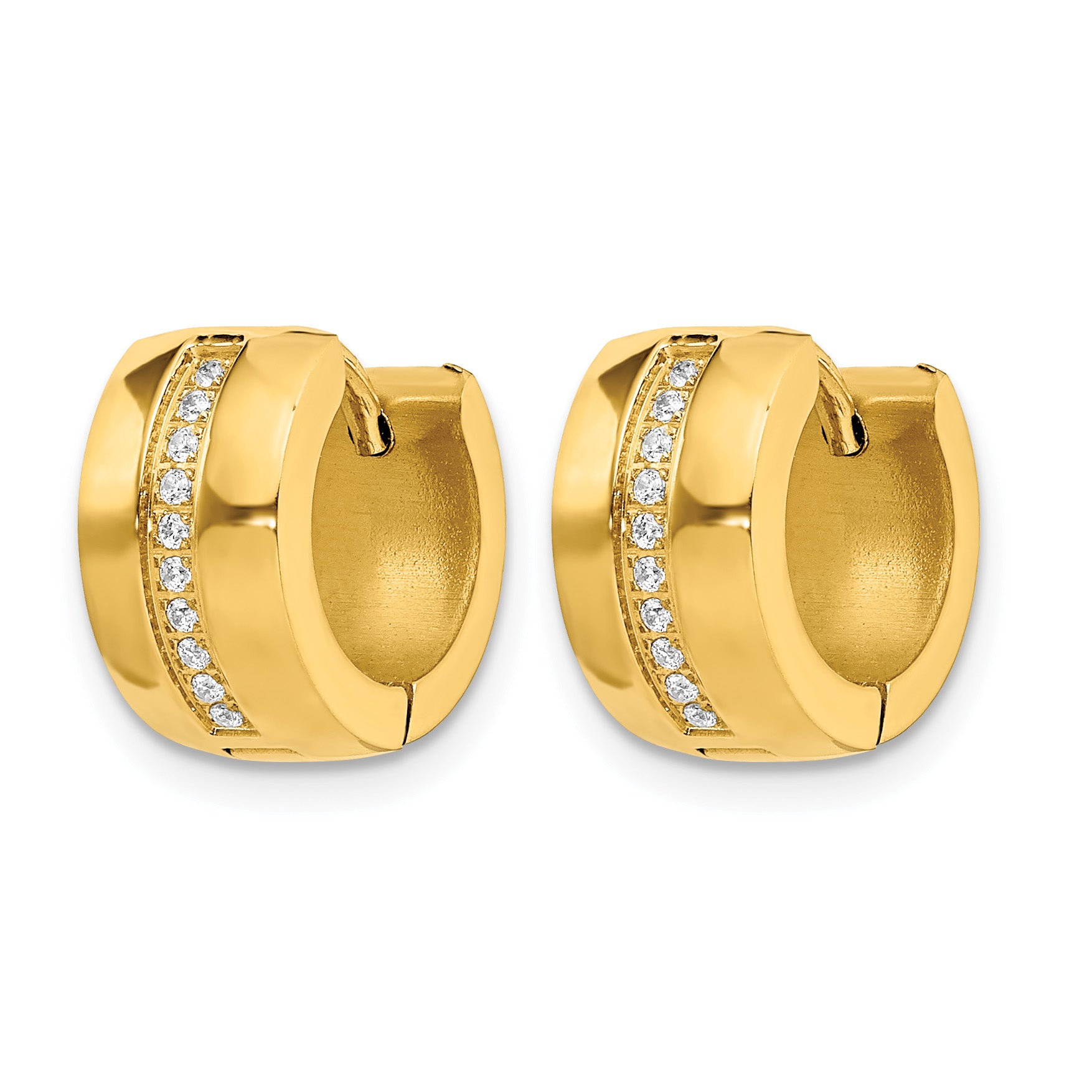 Stainless Steel Gold-Tone Polished Hinged Lab-Created Crystal Huggie Hoop Earrings Secondary image