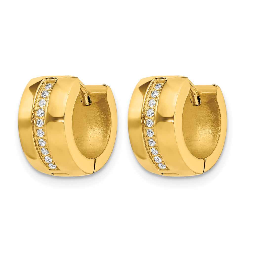 Stainless Steel Gold-Tone Polished Hinged Lab-Created Crystal Huggie Hoop Earrings
