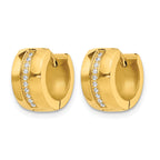 Stainless Steel Gold-Tone Polished Hinged Lab-Created Crystal Huggie Hoop Earrings