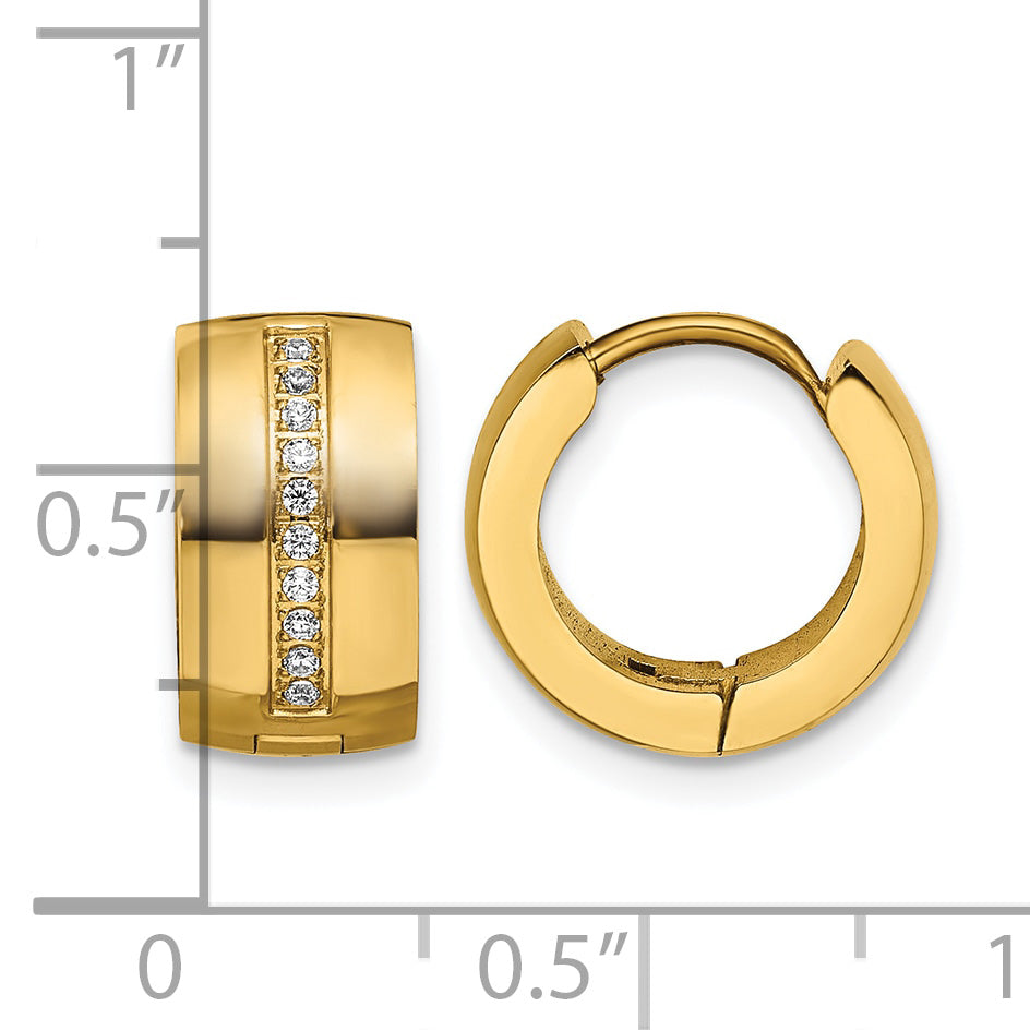 Stainless Steel Gold-Tone Polished Hinged Lab-Created Crystal Huggie Hoop Earrings