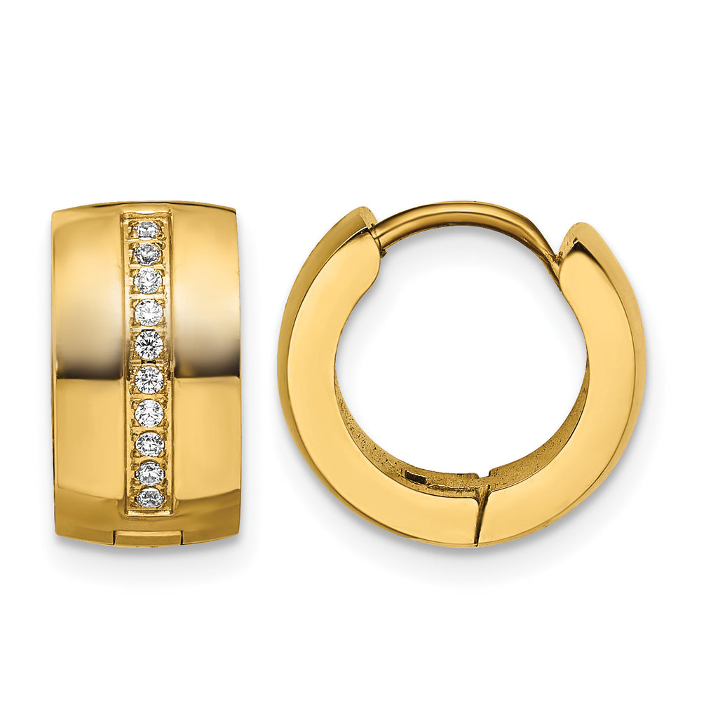 Stainless Steel Gold-Tone Polished Hinged Lab-Created Crystal Huggie Hoop Earrings
