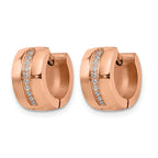 Stainless Steel Rose Gold-Tone Polished Hinged Lab-Created Crystal Huggie Hoop Earrings