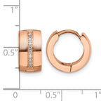 Stainless Steel Rose Gold-Tone Polished Hinged Lab-Created Crystal Huggie Hoop Earrings