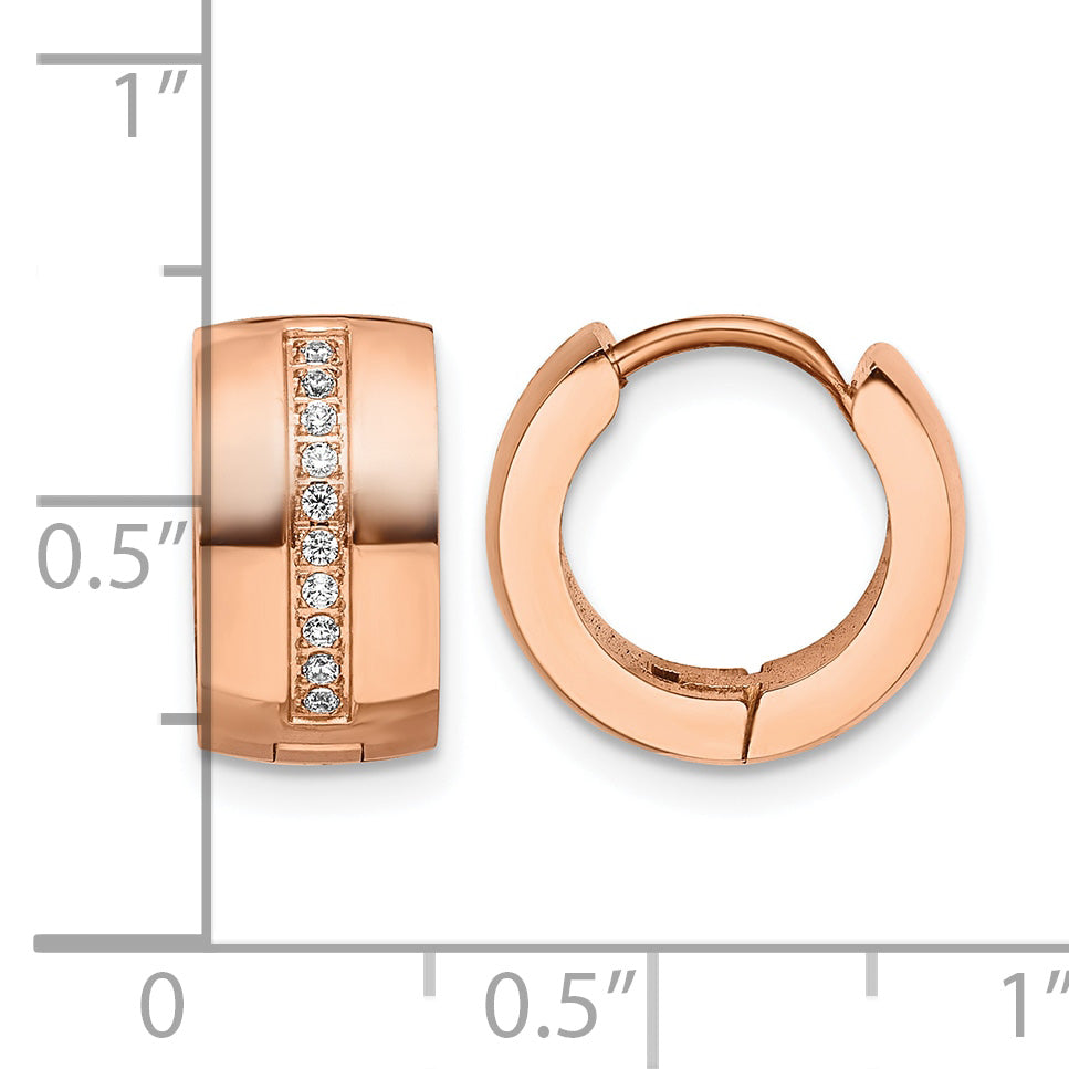 Stainless Steel Rose Gold-Tone Polished Hinged Lab-Created Crystal Huggie Hoop Earrings