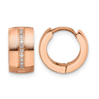 Stainless Steel Rose Gold-Tone Polished Hinged Lab-Created Crystal Huggie Hoop Earrings
