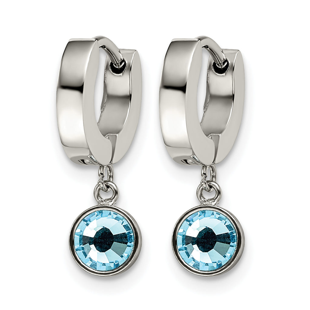 Stainless Steel Polished Hinged Blue Lab-Created Crystal Huggie Hoop Earrings for Women