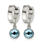 Stainless Steel Polished Hinged Blue Lab-Created Crystal Huggie Hoop Earrings for Women