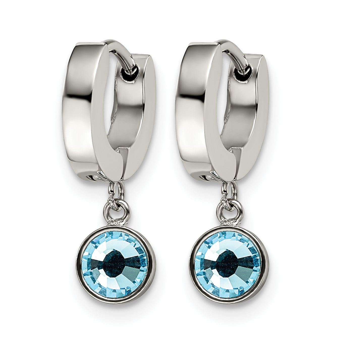 Stainless Steel Polished Hinged Blue Lab-Created Crystal Huggie Hoop Earrings for Women