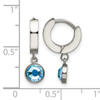 Stainless Steel Polished Hinged Blue Lab-Created Crystal Huggie Hoop Earrings for Women