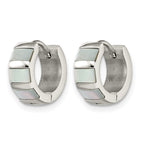 Stainless Steel Polished Pear Hinged Simulated Pearl Huggie Hoop Earrings