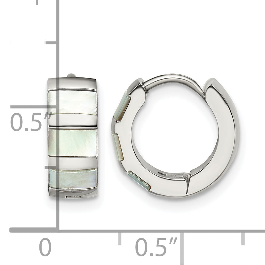 Stainless Steel Polished Pear Hinged Simulated Pearl Huggie Hoop Earrings