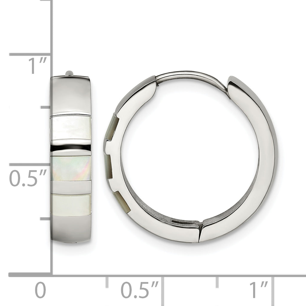 Stainless Steel Polished Pear Hinged Simulated Pearl Huggie Hoop Earrings