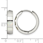 Stainless Steel Polished Pear Hinged Simulated Pearl Huggie Hoop Earrings