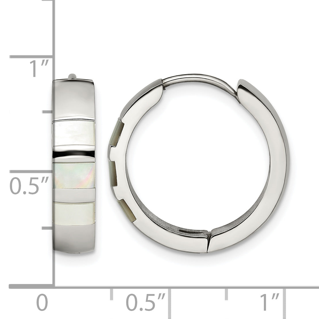 Stainless Steel Polished Pear Hinged Simulated Pearl Huggie Hoop Earrings