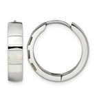 Stainless Steel Polished Pear Hinged Simulated Pearl Huggie Hoop Earrings