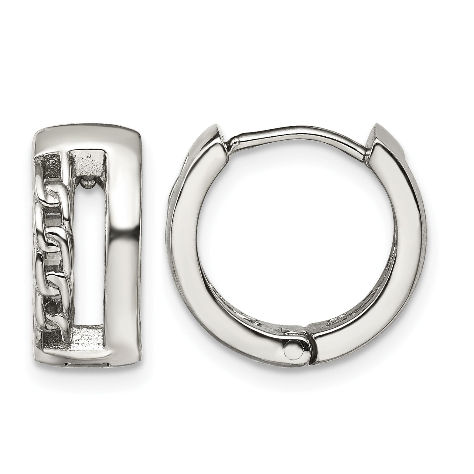 Stainless Steel Polished Hinged Huggie Hoop Earrings
