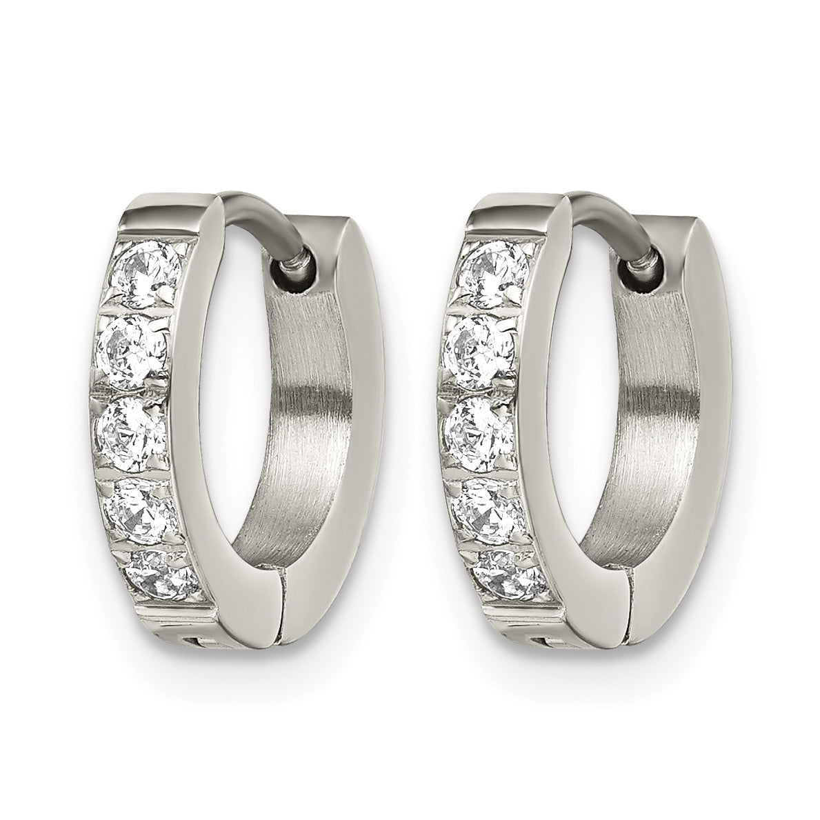 Stainless Steel Polished Hinged Cubic Zirconia Huggie Hoop Earrings Secondary image