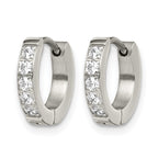 Stainless Steel Polished Hinged Cubic Zirconia Huggie Hoop Earrings
