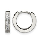 Stainless Steel Polished Hinged Cubic Zirconia Huggie Hoop Earrings